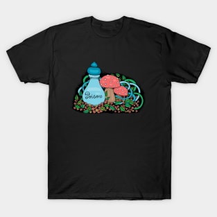 Cute Poison Bottle and Mushrooms Ink Colored T-Shirt